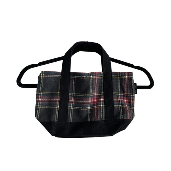 J.Crew Factory Black Tartan Plaid Preppy Holiday Mini Structured Canvas Tote Bag - Picture 2 of 12